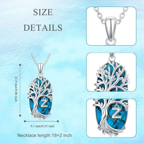 Sterling Silver Tree of Life Initial Name A to Z Letter Necklaces-4