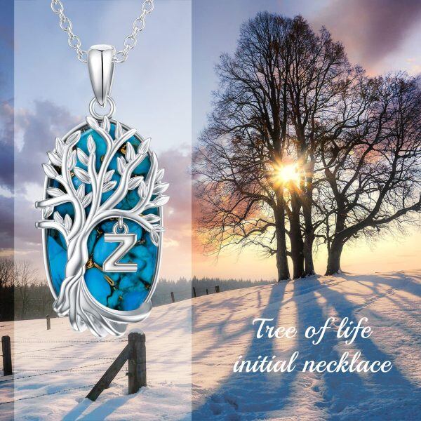 Sterling Silver Tree of Life Initial Name A to Z Letter Necklaces-5