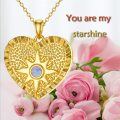 wholesale 925 Sterling Silver Plated Gold Heart Pendant with Purple Opal and Star Design - You Are My Sunshine Gift for Her-0-5