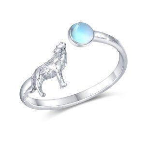 Sterling Silver Wolf Adjustable Ring -0