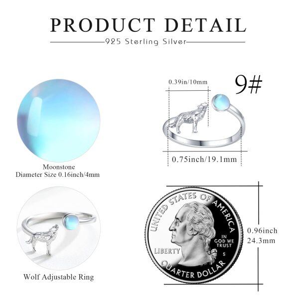 Sterling Silver Wolf Adjustable Ring -2