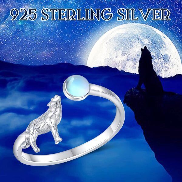 Sterling Silver Wolf Adjustable Ring -5