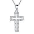 wholesale 925 Sterling Silver Cubic Zirconia Cross Pendant Necklace 20 Adjustable Chain-0-0