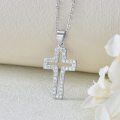 wholesale 925 Sterling Silver Cubic Zirconia Cross Pendant Necklace 20 Adjustable Chain-0-2