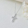 wholesale 925 Sterling Silver Cubic Zirconia Cross Pendant Necklace 20 Adjustable Chain-0-3