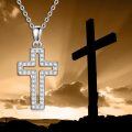 wholesale 925 Sterling Silver Cubic Zirconia Cross Pendant Necklace 20 Adjustable Chain-0-5