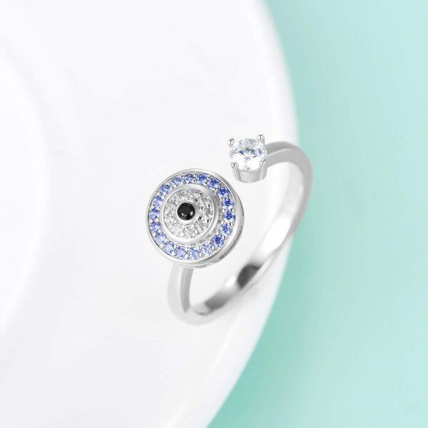 Sterling Silver Evil Eye Anti-Anxiety Spinning Adjustable Open Ring -5