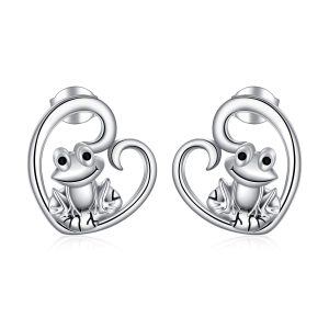 Sterling Silver Frog Earrings-0