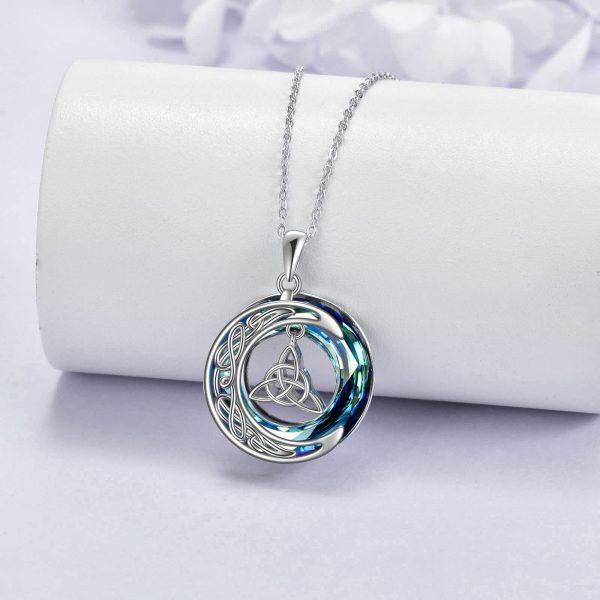 Sterling Silver Celtic Knot Crescent Crystal Necklace-1