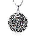 wholesale 925 Sterling Silver Round Abalone Shell Raven Pendant Necklace for Women-0-0