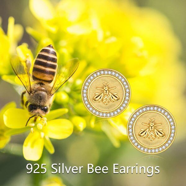 Sterling Silver Cute Bumble Bee Animal Earrings-4