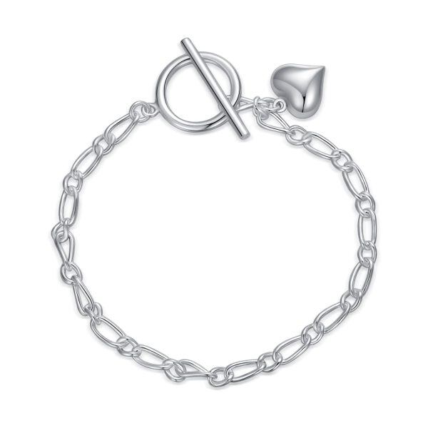 Sterling Silver Heart Link Chain Paperclip Bracelet-0