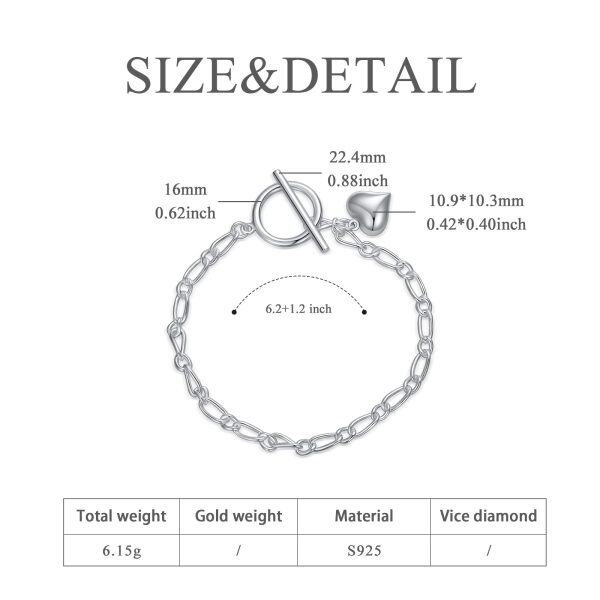 Sterling Silver Heart Link Chain Paperclip Bracelet-1