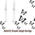 wholesale 925 Sterling Silver Butterfly Threader Drop Earrings with Cubic Zirconia and Chain Accents-0-4
