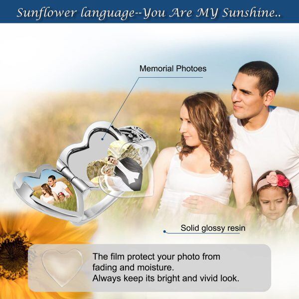 Sterling Silver Heart Sunflower Locket Ring-2