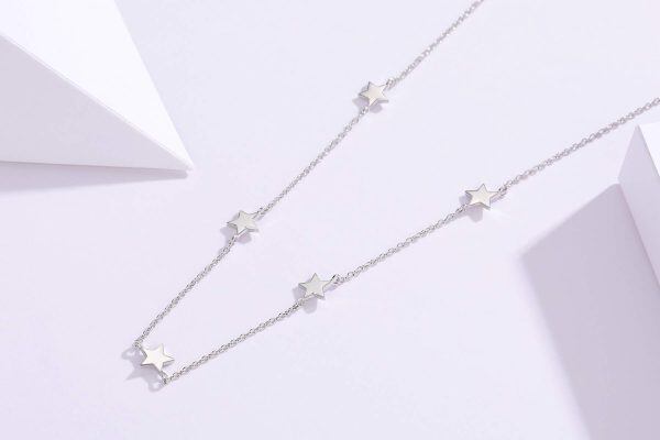 Sterling Silver Minimalist Thin Stars Choker Necklace -1