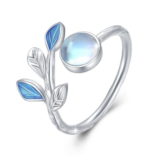 Sterling Silver Moonstone Leaf Bracelet Rings-0