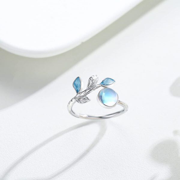 Sterling Silver Moonstone Leaf Bracelet Rings-2