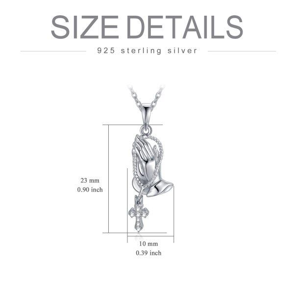 Sterling Silver Praying Hands with Cross Pendant Necklace-1