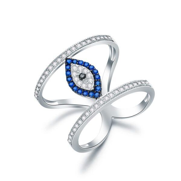 Sterling Silver Blue Evil Eye Ring-0