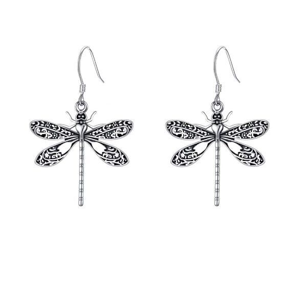 Sterling Silver Dragonfly Dangle Earrings -0