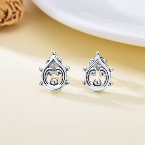 Sterling Sliver Boho tribal Balinese Lotus Stud Earrings-2