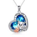 wholesale 925 Sterling Silver Blue Crystal Heart Dog Cat Pendant Necklace for Women-0-0