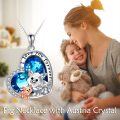 wholesale 925 Sterling Silver Blue Crystal Heart Dog Cat Pendant Necklace for Women-0-1
