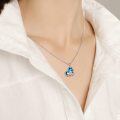 wholesale 925 Sterling Silver Blue Crystal Heart Dog Cat Pendant Necklace for Women-0-2
