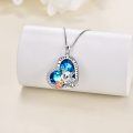 wholesale 925 Sterling Silver Blue Crystal Heart Dog Cat Pendant Necklace for Women-0-3