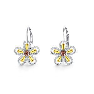 Sterling Silver Daisy Leverback Earrings-0