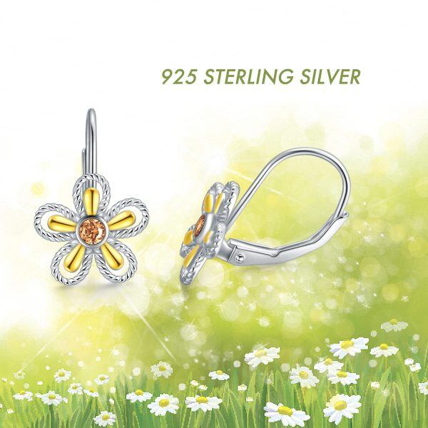 Sterling Silver Daisy Leverback Earrings-4