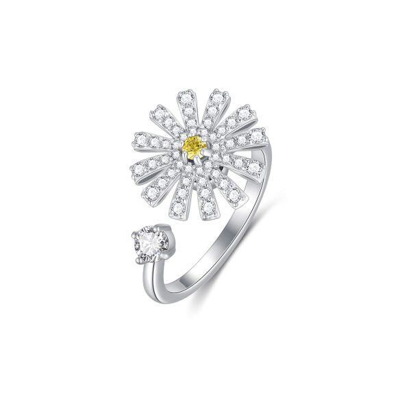 Sterling Silver Daisy Flower Fidget Ring-0