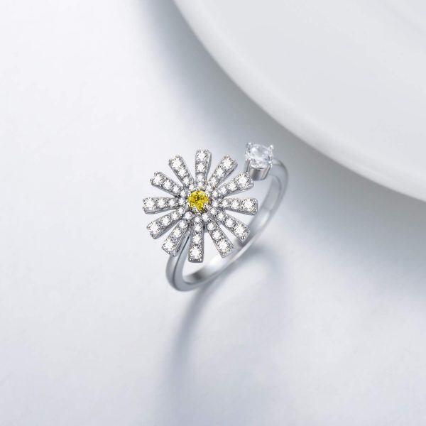 Sterling Silver Daisy Flower Fidget Ring-2