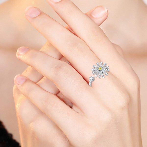 Sterling Silver Daisy Flower Fidget Ring-3