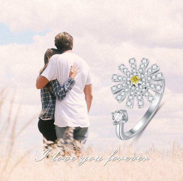 Sterling Silver Daisy Flower Fidget Ring-4