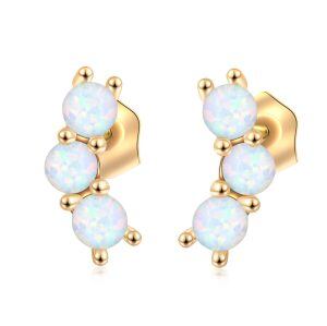 Sterling Silver Opal Ball Stud Earrings-0