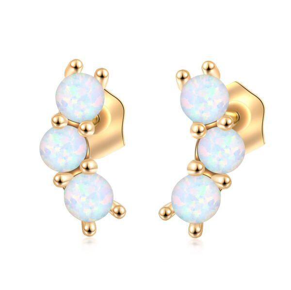 Sterling Silver Opal Ball Stud Earrings-0