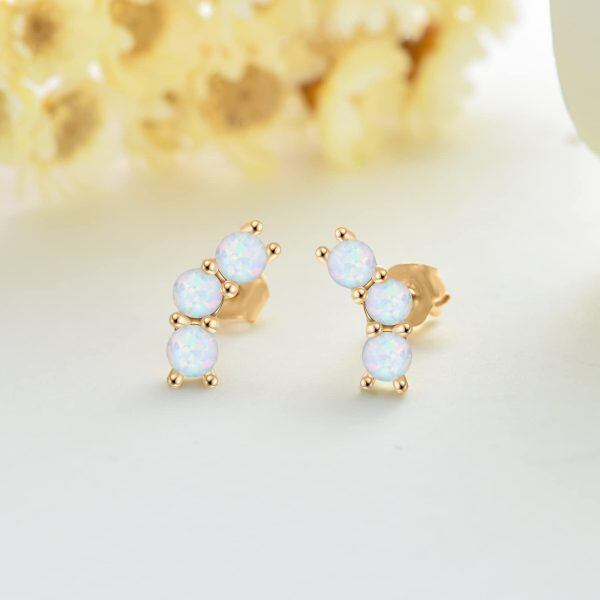 Sterling Silver Opal Ball Stud Earrings-2