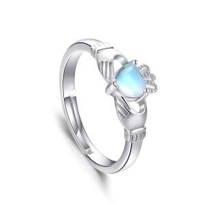 Sterling Silver Moonstone Heart Promise Ring -0