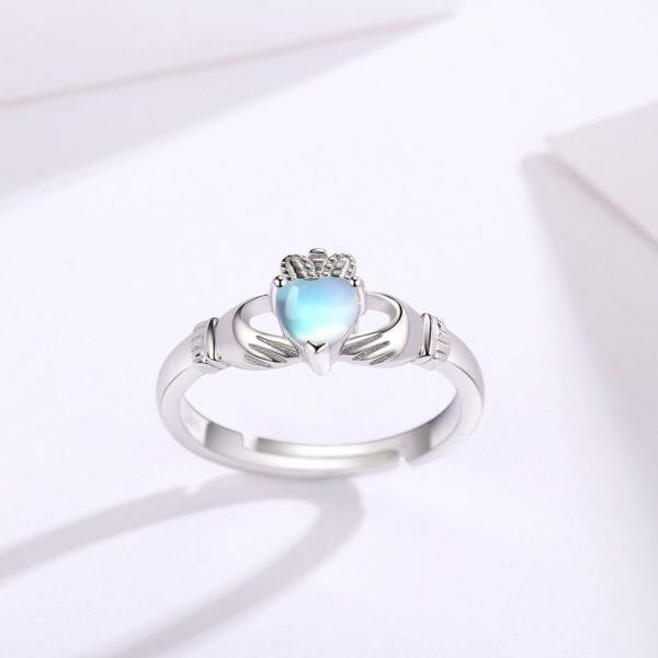 Sterling Silver Moonstone Heart Promise Ring -3