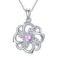 wholesale 925 Sterling Silver Pink Crystal Heart & Leaf Design Pendant Necklace for Women-0-0