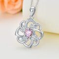 wholesale 925 Sterling Silver Pink Crystal Heart & Leaf Design Pendant Necklace for Women-0-1