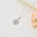 wholesale 925 Sterling Silver Pink Crystal Heart & Leaf Design Pendant Necklace for Women-0-2
