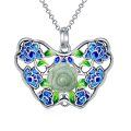 wholesale 925 Sterling Silver Butterfly Shape Green Jade Pendant Necklace for Women-0-0