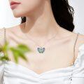 wholesale 925 Sterling Silver Butterfly Shape Green Jade Pendant Necklace for Women-0-1