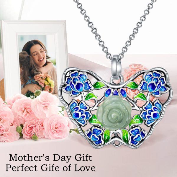 Sterling Silver Butterfly Jade Pendant Necklace-2