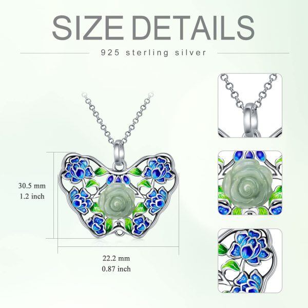 Sterling Silver Butterfly Jade Pendant Necklace-3