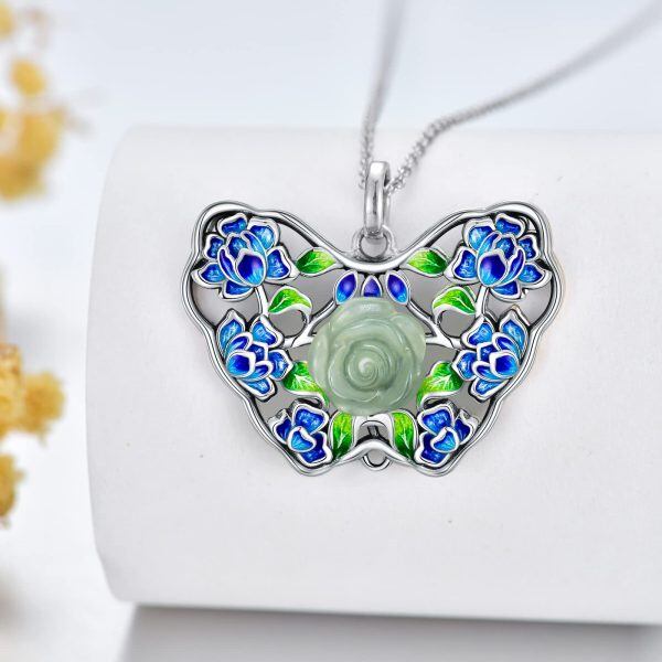 Sterling Silver Butterfly Jade Pendant Necklace-4