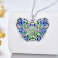 wholesale 925 Sterling Silver Butterfly Shape Green Jade Pendant Necklace for Women-0-4